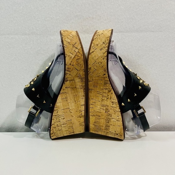 Tory Burch Dale Cork Wedge Size 8M Gold Spike Leather Thong Sandals - Picture 4 of 10